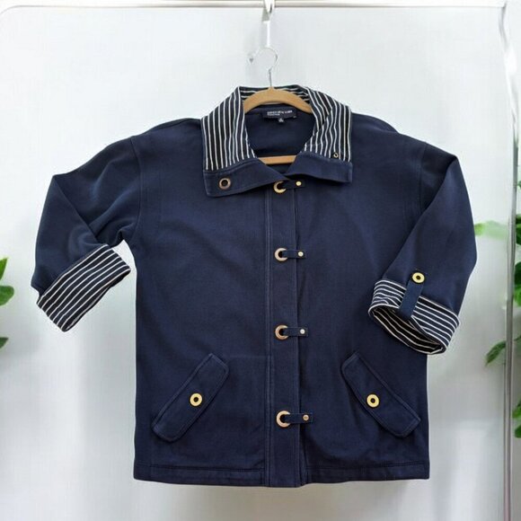 Jones New York Jackets & Blazers - Jones NY Nautical Sailor Cotton Stretch Navy Blue Stipe Knit Jacket